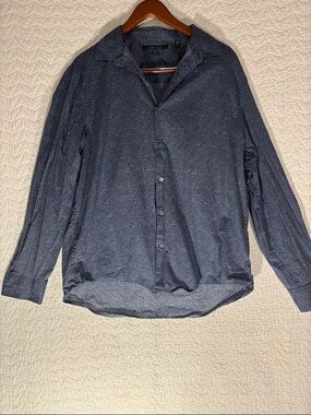 Perry Ellis Navy Microdot Long-Sleeve Button-Down Shirt, Slim fit 100% cotton.